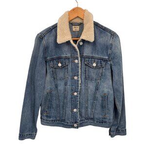 Gap‎ Denim Trucker Jacket Womens Medium Blue Cotton Sherpa Trim Vintage